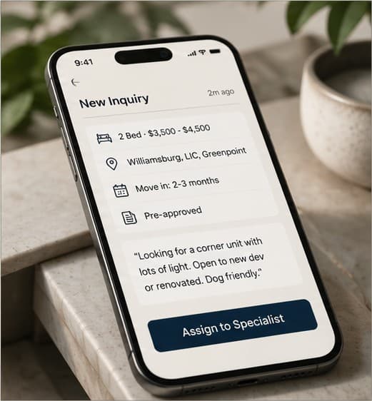 Phone showing a new buyer inquiry