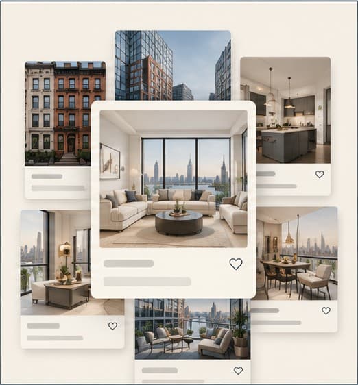 Collage of staged interiors and building photography